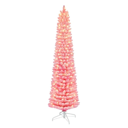6.5ft. Pre-Lit Flocked Fashion Pink Artificial Christmas Tree, Clear Lights 3 6.5ft. Pre-Lit Flocked Fashion Pink Artificial Christmas Tree, Clear Lights