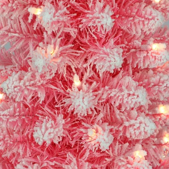 6.5ft. Pre-Lit Flocked Fashion Pink Artificial Christmas Tree, Clear Lights 5 6.5ft. Pre-Lit Flocked Fashion Pink Artificial Christmas Tree, Clear Lights - Image 3