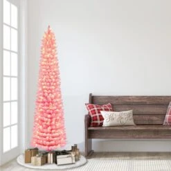 6.5ft. Pre-Lit Flocked Fashion Pink Artificial Christmas Tree, Clear Lights 9 6.5ft. Pre-Lit Flocked Fashion Pink Artificial Christmas Tree, Clear Lights -Michaels X-Mas Decor D659656S 3
