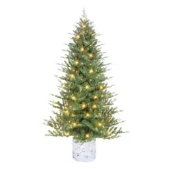 7.5ft. Pre-Lit Potted Artificial Christmas Tree, Clear Incandescent Lights