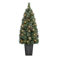 4ft. Pre-Lit Potted Cascade Pine Artificial Christmas Tree, White LED Lights