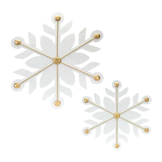 Melrose 12ct. White & Gold Iron Snowflake Ornaments 4 Melrose 12ct. White & Gold Iron Snowflake Ornaments - Image 2