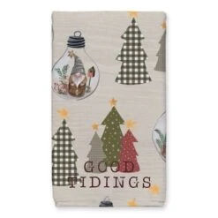 Good Tidings Cream Tree & Globe Pattern Tea Towel Set -Michaels X-Mas Decor D662394S 2