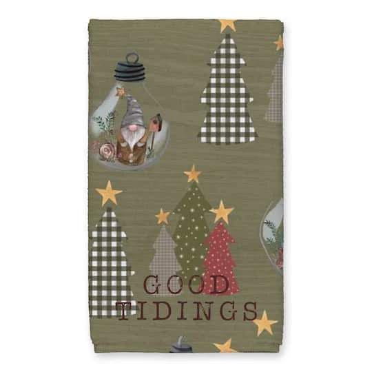 Good Tidings Green Tree & Globe Pattern Tea Towel Set 5 Good Tidings Green Tree & Globe Pattern Tea Towel Set - Image 3