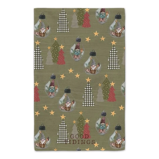 Good Tidings Green Tree & Globe Pattern Tea Towel Set 7 Good Tidings Green Tree & Globe Pattern Tea Towel Set - Image 5