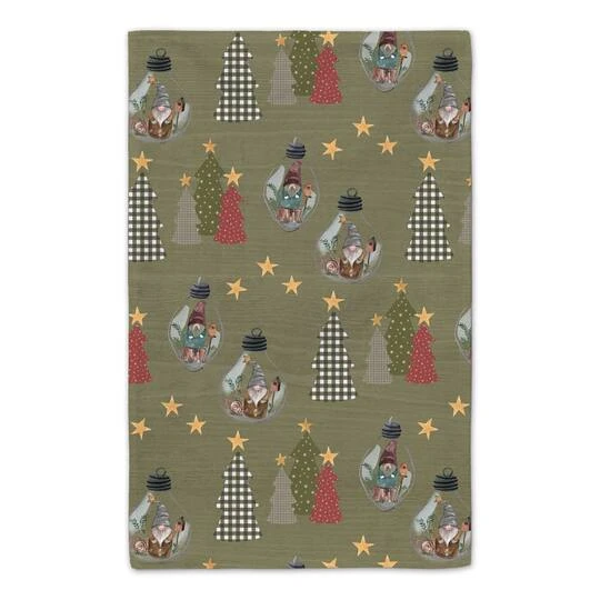 Good Tidings Green Tree & Globe Pattern Tea Towel Set 8 Good Tidings Green Tree & Globe Pattern Tea Towel Set - Image 6