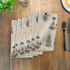 Cream Tree & Globe Pattern Cotton Twill Napkin -Michaels X-Mas Decor D662419S 3