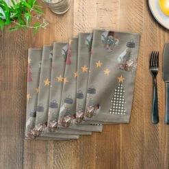 Gray Tree & Globe Pattern Cotton Twill Napkin 9 Gray Tree & Globe Pattern Cotton Twill Napkin -Michaels X-Mas Decor D662420S 3