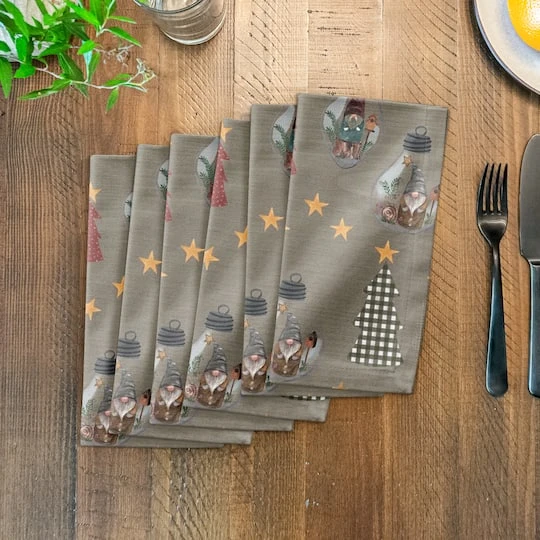 Gray Tree & Globe Pattern Cotton Twill Napkin 6 Gray Tree & Globe Pattern Cotton Twill Napkin - Image 4