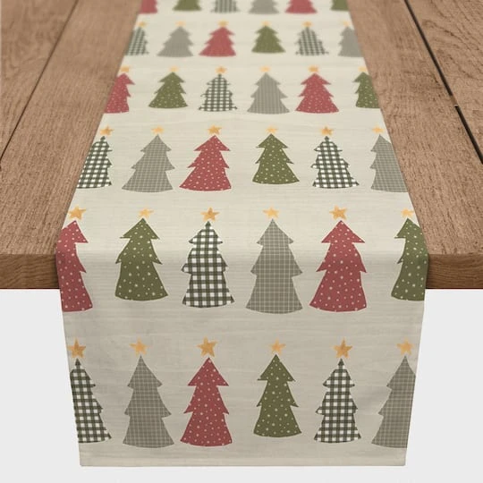 72" Cream Tree Pattern Cotton Twill Runner 3 72" Cream Tree Pattern Cotton Twill Runner