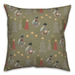 Green Tree & Globe Pattern Throw Pillow -Michaels X-Mas Decor D662501S 2