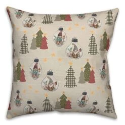 Cream Tree & Globe Pattern Throw Pillow -Michaels X-Mas Decor D662502S 2
