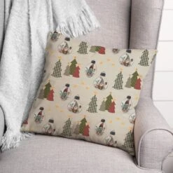 Cream Tree & Globe Pattern Throw Pillow -Michaels X-Mas Decor D662502S 3