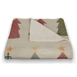 Cream Tree Pattern Coral Fleece Blanket -Michaels X-Mas Decor D662526S 2