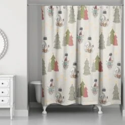 Cream Tree & Globe Pattern Shower Curtain -Michaels X-Mas Decor D662555S 2