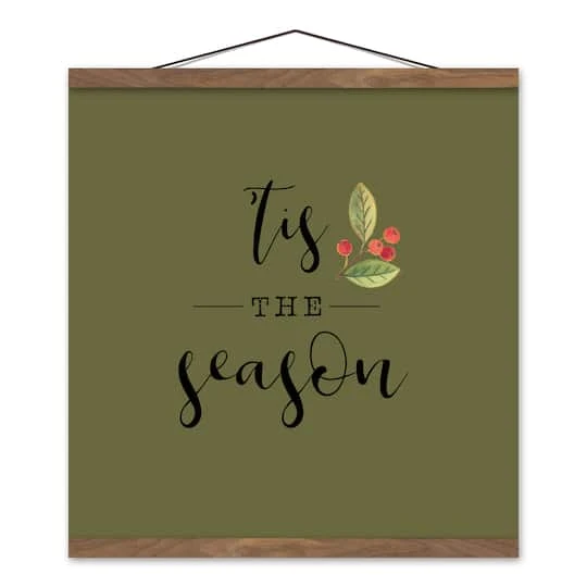 Green Tis The Season Hanging Canvas In Teak Frame 3 Green Tis The Season Hanging Canvas In Teak Frame