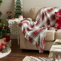 DII® Christmas Plaid Recycled Cotton Throw -Michaels X-Mas Decor D663089S 4