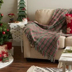 DII® O Christmas Tree Plaid Recycled Cotton Throw 13 DII® O Christmas Tree Plaid Recycled Cotton Throw -Michaels X-Mas Decor D663092S 5