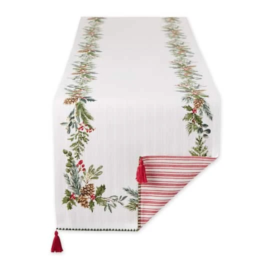 DII® 72" Heritage Holiday Sprigs Reversible Embellished Table Runner 4 DII® 72" Heritage Holiday Sprigs Reversible Embellished Table Runner - Image 2