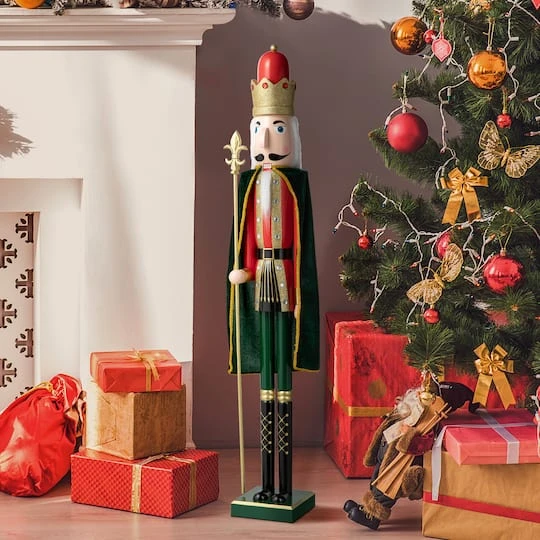 Glitzhome® 3.5ft. Wooden Christmas King Nutcracker 5 Glitzhome® 3.5ft. Wooden Christmas King Nutcracker - Image 3