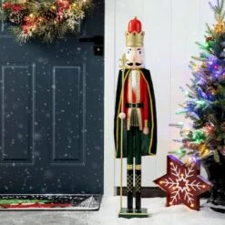 Glitzhome® 3.5ft. Wooden Christmas King Nutcracker 14 Glitzhome® 3.5ft. Wooden Christmas King Nutcracker -Michaels X-Mas Decor D670510S 3