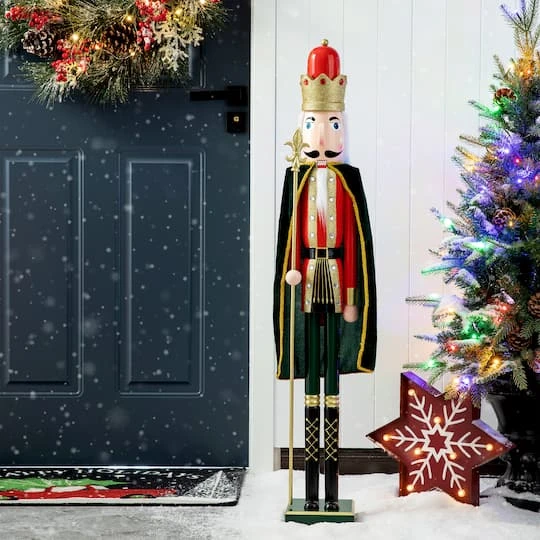 Glitzhome® 3.5ft. Wooden Christmas King Nutcracker 6 Glitzhome® 3.5ft. Wooden Christmas King Nutcracker - Image 4