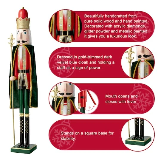 Glitzhome® 3.5ft. Wooden Christmas King Nutcracker 7 Glitzhome® 3.5ft. Wooden Christmas King Nutcracker - Image 5