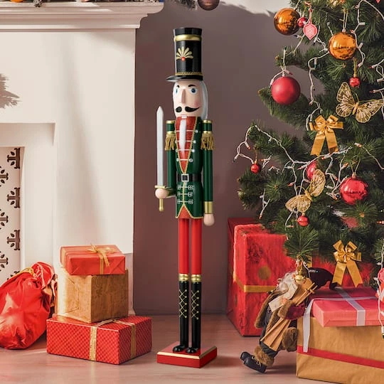 Glitzhome® 3.5ft. Wooden Christmas Soldier Nutcracker 5 Glitzhome® 3.5ft. Wooden Christmas Soldier Nutcracker - Image 3