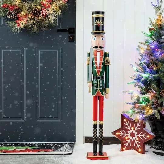 Glitzhome® 3.5ft. Wooden Christmas Soldier Nutcracker 6 Glitzhome® 3.5ft. Wooden Christmas Soldier Nutcracker - Image 4
