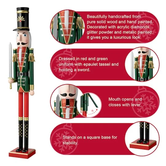 Glitzhome® 3.5ft. Wooden Christmas Soldier Nutcracker 7 Glitzhome® 3.5ft. Wooden Christmas Soldier Nutcracker - Image 5