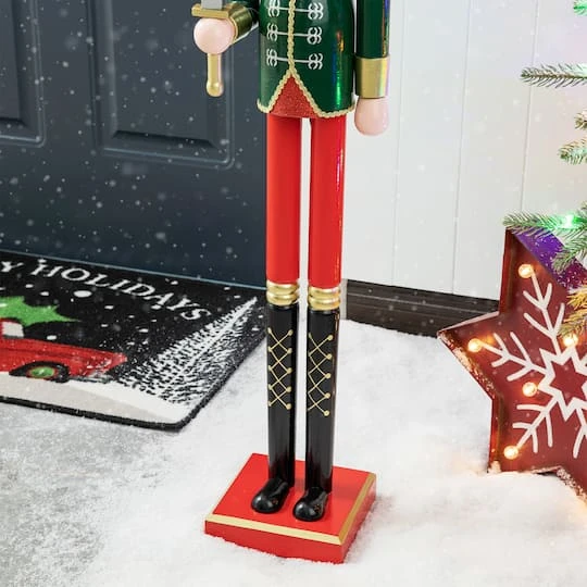 Glitzhome® 3.5ft. Wooden Christmas Soldier Nutcracker 10 Glitzhome® 3.5ft. Wooden Christmas Soldier Nutcracker - Image 8