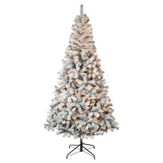 7.5ft Pre-Lit Acacia Flocked Artificial Christmas Tree, Clear Lights 3 7.5ft Pre-Lit Acacia Flocked Artificial Christmas Tree, Clear Lights