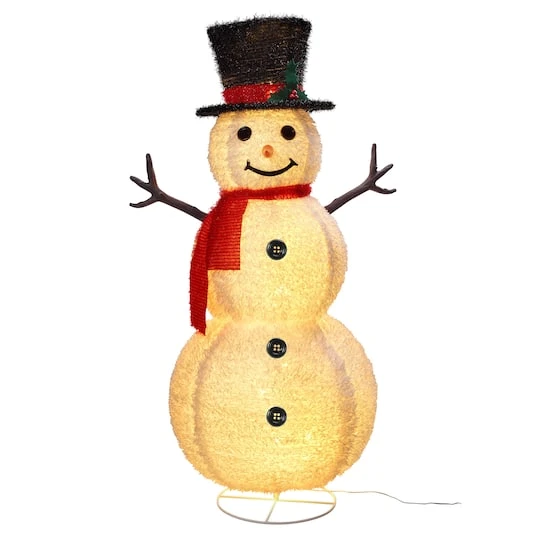 Haute Decor 4ft. LED Lighted Collapsible Tinsel Fabric Snowman 4 Haute Decor 4ft. LED Lighted Collapsible Tinsel Fabric Snowman - Image 2
