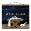 All Is Calm All Is Bright Nativity Teak Hanging Canvas -Michaels X-Mas Decor D673229S 1