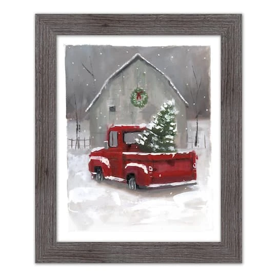 Snowy Christmas Truck Western Gray Framed Print 3 Snowy Christmas Truck Western Gray Framed Print
