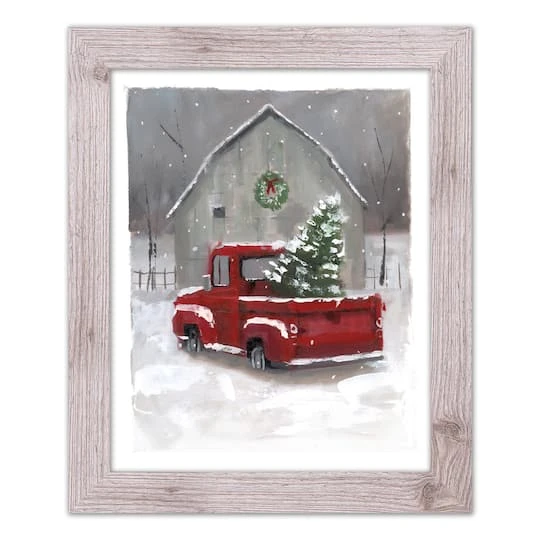 Snowy Christmas Truck Western White Framed Print 3 Snowy Christmas Truck Western White Framed Print