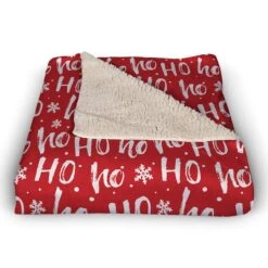 Ho Ho Ho Pattern Sherpa Fleece Blanket -Michaels X-Mas Decor D673254S 2
