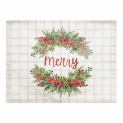 Merry Holly Wreath Cotton Twill Placemat