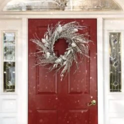 24" Christmas Alpine Trimmed Snow Lump Wreath, 150 Pure White LED Rice Lights -Michaels X-Mas Decor D675897S 2