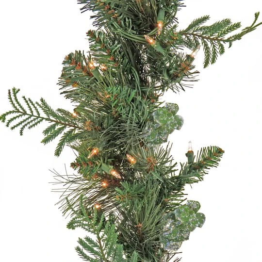 First Traditions™ Collection 9ft. Pre-Lit Artificial North Conway Garland With Glittery Cones & Eucalyptus, 100 Clear Lights 6 First Traditions™ Collection 9ft. Pre-Lit Artificial North Conway Garland With Glittery Cones & Eucalyptus, 100 Clear Lights - Image 4