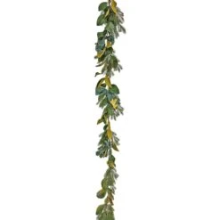 9" Christmas Magnolia Mix Pine Garland With Fabric Bow, Warm White LED Lights -Michaels X-Mas Decor D675899S 14