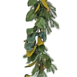 9" Christmas Magnolia Mix Pine Garland With Fabric Bow, Warm White LED Lights -Michaels X-Mas Decor D675899S 3