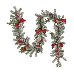 9ft. General Store Snowy Garland With LED Lights & Bows -Michaels X-Mas Decor D675916S 16