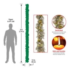 9ft. Pre-Lit Gold Ornament Metallic Garland -Michaels X-Mas Decor D675921S 17