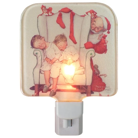 Northlight 6" Norman Rockwell 'Santa Looking At Two Sleeping Children' Glass Christmas Night Light 4 Northlight 6" Norman Rockwell 'Santa Looking At Two Sleeping Children' Glass Christmas Night Light - Image 2