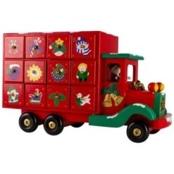 Northlight 14" Red Children Advent Calendar Storage Truck Christmas Décor
