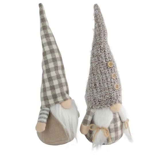 Northlight 13" Beige & White Gingham Nordic Christmas Gnome Set 5 Northlight 13" Beige & White Gingham Nordic Christmas Gnome Set - Image 3
