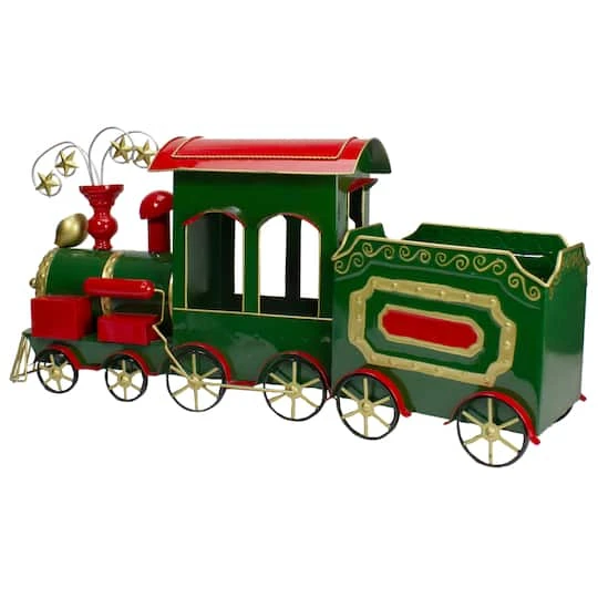 Northlight 34'' Green, Red And Gold Metal Train Figurine Tabletop Christmas Decoration 3 Northlight 34'' Green, Red And Gold Metal Train Figurine Tabletop Christmas Decoration