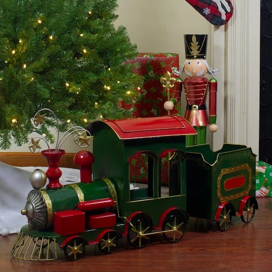 Northlight 34'' Green, Red And Gold Metal Train Figurine Tabletop Christmas Decoration 5 Northlight 34'' Green, Red And Gold Metal Train Figurine Tabletop Christmas Decoration - Image 3