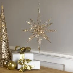Northlight 12'' Warm White LED Lighted B/O Gold Glittered Geometric Star Christmas Decoration -Michaels X-Mas Decor D676325S 12